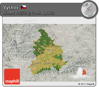 Satellite 3D Map of Vyškov, lighten, semi-desaturated