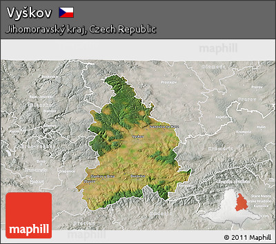 Satellite 3D Map of Vyškov, lighten, semi-desaturated