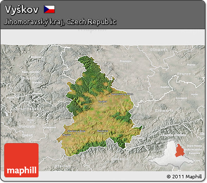 Satellite 3D Map of Vyškov, lighten, semi-desaturated
