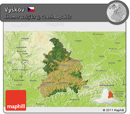 Satellite 3D Map of Vyškov, physical outside