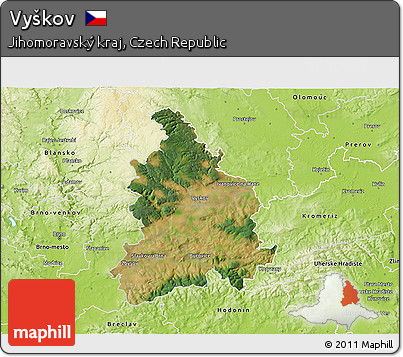 Satellite 3D Map of Vyškov, physical outside
