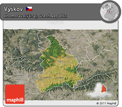 Satellite 3D Map of Vyškov, semi-desaturated