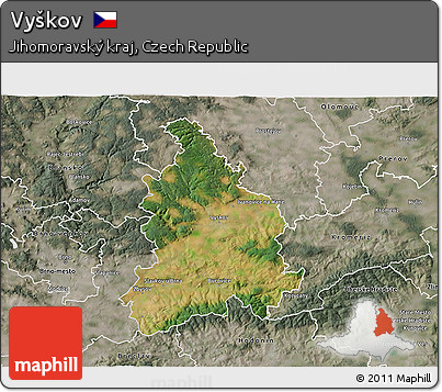 Satellite 3D Map of Vyškov, semi-desaturated