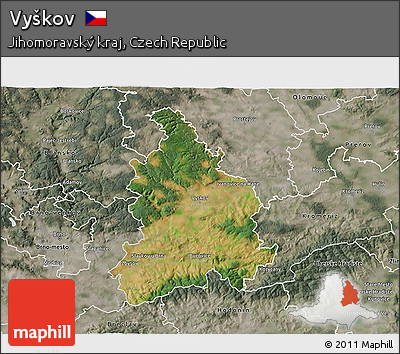 Satellite 3D Map of Vyškov, semi-desaturated
