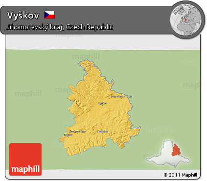 Savanna Style 3D Map of Vyškov, single color outside