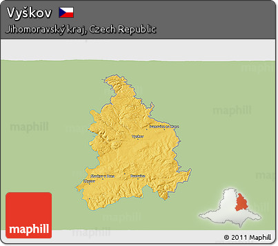Savanna Style 3D Map of Vyškov, single color outside