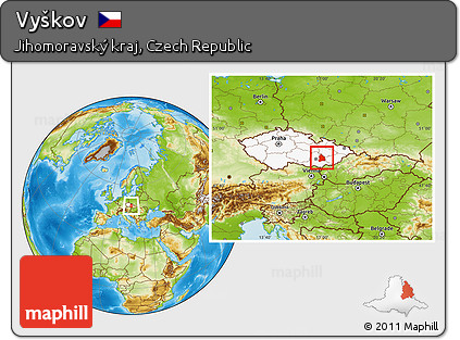 Physical Location Map of Vyškov, highlighted country