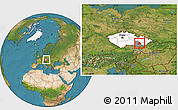 Satellite Location Map of Vyškov, highlighted country, highlighted parent region, within the entire country