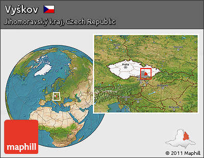Satellite Location Map of Vyškov, highlighted country, highlighted parent region
