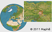 Satellite Location Map of Vyškov, highlighted parent region, within the entire country