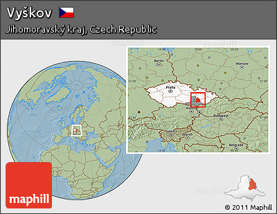 Savanna Style Location Map of Vyškov, highlighted country, highlighted parent region, hill shading