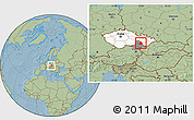 Savanna Style Location Map of Vyškov, highlighted country, highlighted parent region, hill shading