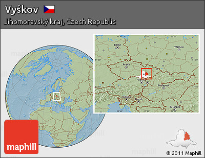 Savanna Style Location Map of Vyškov, highlighted parent region, hill shading