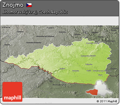 Physical 3D Map of Znojmo, darken, semi-desaturated