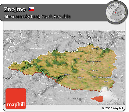 Satellite 3D Map of Znojmo, lighten, desaturated