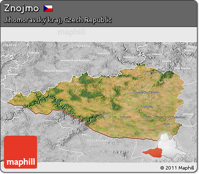 Satellite 3D Map of Znojmo, lighten, desaturated