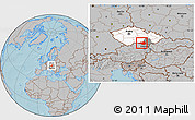 Gray Location Map of Znojmo, highlighted country, highlighted parent region, hill shading
