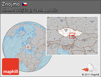 Gray Location Map of Znojmo, highlighted country, hill shading