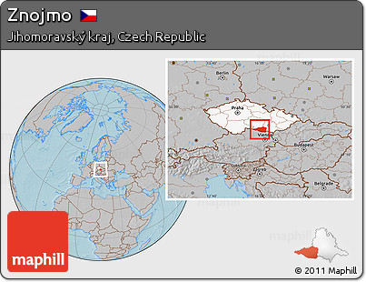 Gray Location Map of Znojmo, highlighted country, hill shading