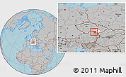 Gray Location Map of Znojmo, highlighted parent region, within the entire country, hill shading