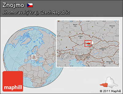 Gray Location Map of Znojmo, highlighted parent region, hill shading