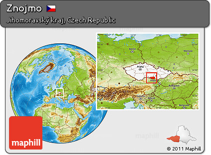 Physical Location Map of Znojmo, highlighted country, within the entire country