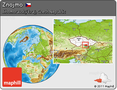 Physical Location Map of Znojmo, highlighted country, within the entire country