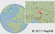 Savanna Style Location Map of Znojmo, highlighted parent region, hill shading