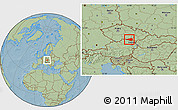 Savanna Style Location Map of Znojmo, hill shading