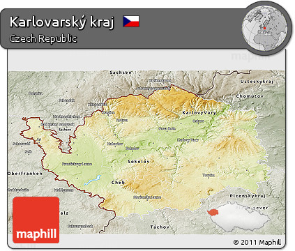 Physical 3D Map of Karlovarský Kraj, semi-desaturated