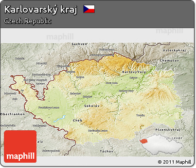 Physical 3D Map of Karlovarský Kraj, semi-desaturated