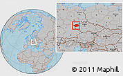 Gray Location Map of Karlovarský kraj, within the entire country, hill shading