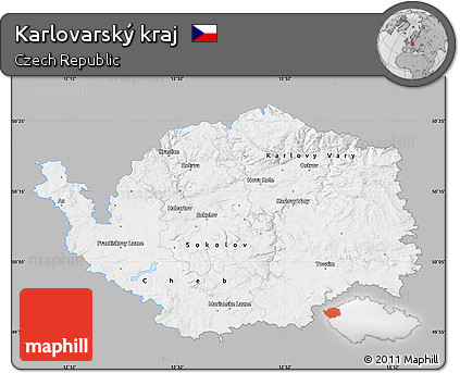 Gray Map of Karlovarský Kraj, single color outside