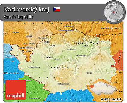Physical Map of Karlovarský Kraj, political outside