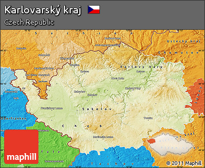 Physical Map of Karlovarský Kraj, political outside