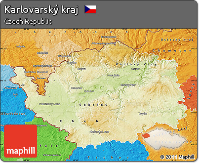 Physical Map of Karlovarský Kraj, political outside