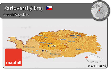 Political Shades Panoramic Map of Karlovarský Kraj, cropped outside