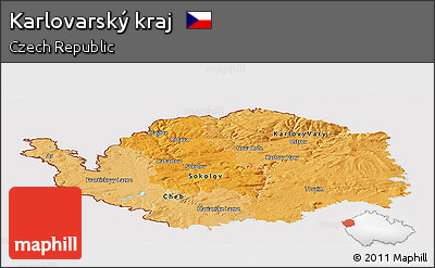 Political Shades Panoramic Map of Karlovarský Kraj, cropped outside