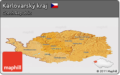 Political Shades Panoramic Map of Karlovarský Kraj, cropped outside