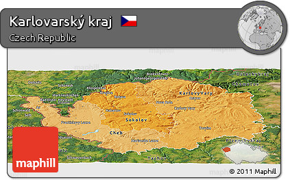 Political Shades Panoramic Map of Karlovarský Kraj, satellite outside