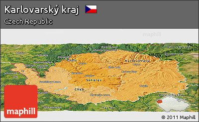 Political Shades Panoramic Map of Karlovarský Kraj, satellite outside