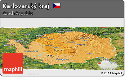 Political Shades Panoramic Map of Karlovarský Kraj, satellite outside