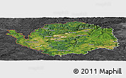 Satellite Panoramic Map of Karlovarský kraj, darken, desaturated