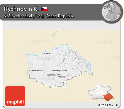Classic Style 3D Map of Rychnov N.K., single color outside