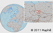 Gray Location Map of Rychnov n.K., highlighted parent region, hill shading