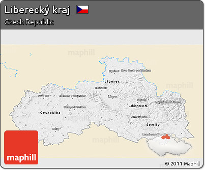 Classic Style 3D Map of Liberecký Kraj, single color outside