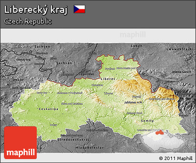 Physical 3D Map of Liberecký Kraj, darken, desaturated