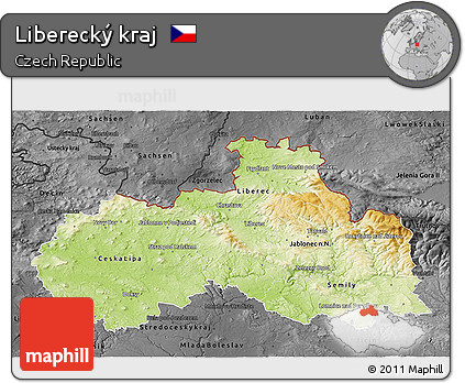 Physical 3D Map of Liberecký Kraj, darken, desaturated