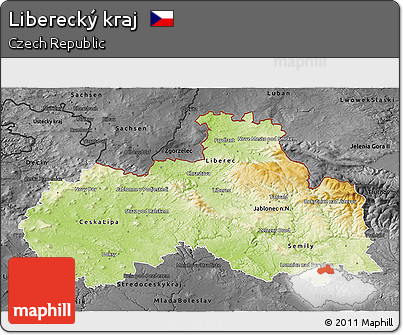 Physical 3D Map of Liberecký Kraj, darken, desaturated