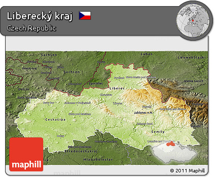 Physical 3D Map of Liberecký Kraj, darken